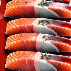 close up of salmon sashimi fillet with soft light food, generative art by A.I.