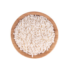 wooden rice bowl isolated on white background