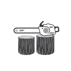 illustration of chainsaw, wood cutting machine, vector art.