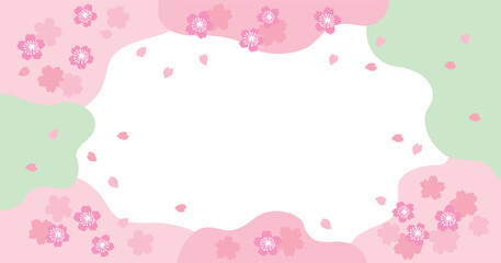 桜舞う春のお花見フレームベクターイラスト背景素材