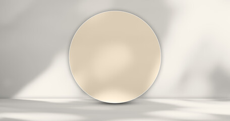 Products Background Circle Podium Partition on Table Counter Bar Studio Room Backdrop,Abstract Wallpaper Luxury Design,White Light Shadow Leaves Overlay with Mockup Partition Cosmetic Summer Wall.