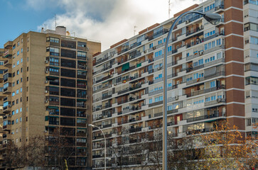 Fototapeta na wymiar Buildings in a neighborhood in Madrid, Spain