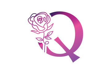 Character Q Monogram Colorful Pink and Purple decorative alphabetic letters abc logo design