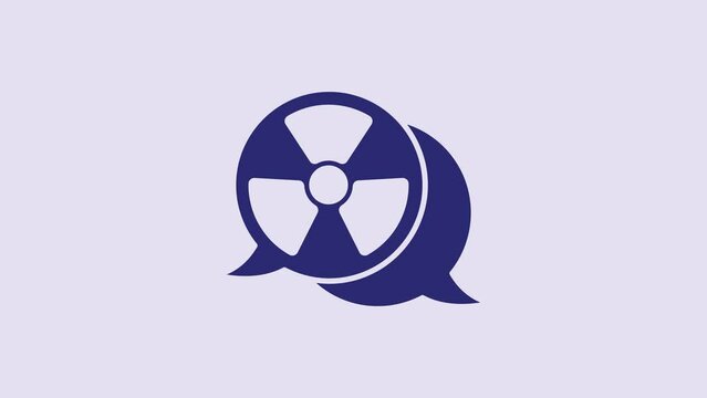 Blue Radioactive icon isolated on purple background. Radioactive toxic symbol. Radiation Hazard sign. 4K Video motion graphic animation