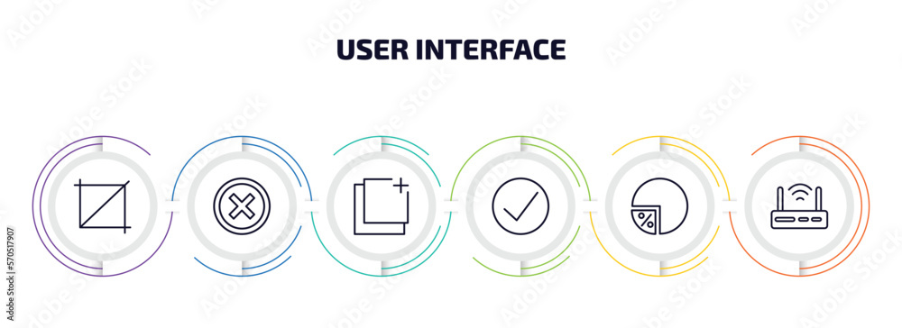 Poster user interface infographic element with outline icons and 6 step or option. user interface icons suc