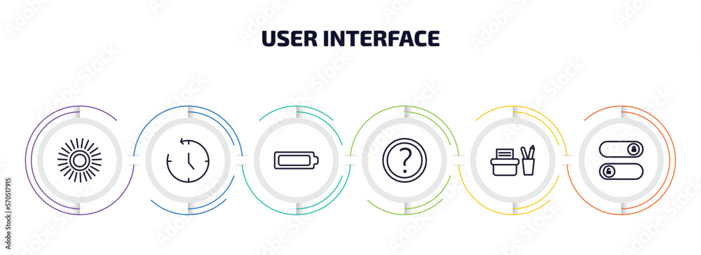Poster user interface infographic element with outline icons and 6 step or option. user interface icons suc