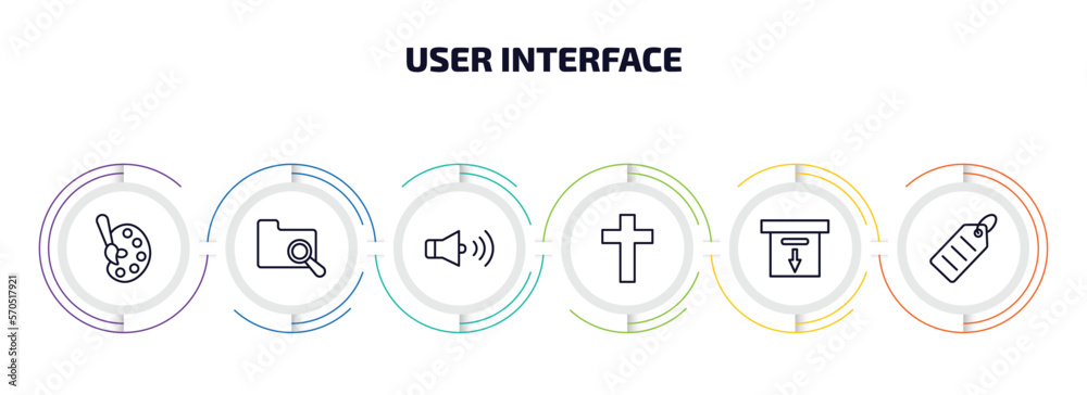 Poster user interface infographic element with outline icons and 6 step or option. user interface icons suc