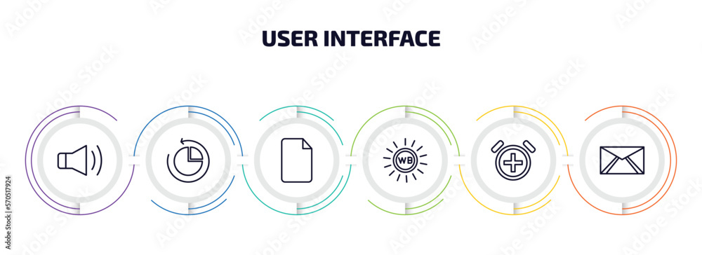 Poster user interface infographic element with outline icons and 6 step or option. user interface icons suc