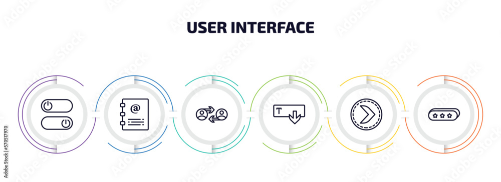 Poster user interface infographic element with outline icons and 6 step or option. user interface icons suc