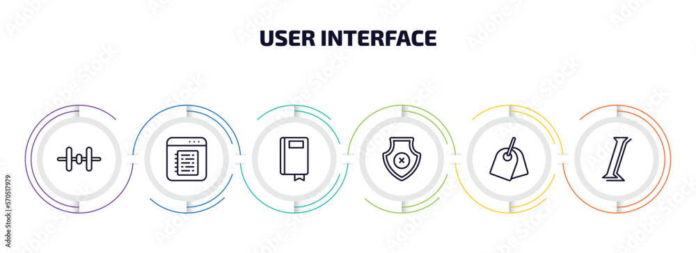 Poster user interface infographic element with outline icons and 6 step or option. user interface icons suc