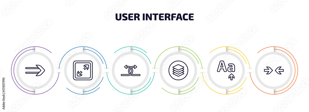 Poster user interface infographic element with outline icons and 6 step or option. user interface icons suc