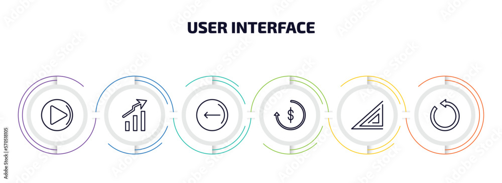 Poster user interface infographic element with outline icons and 6 step or option. user interface icons suc