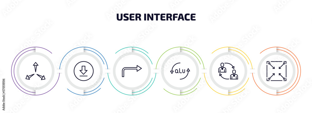 Poster user interface infographic element with outline icons and 6 step or option. user interface icons suc