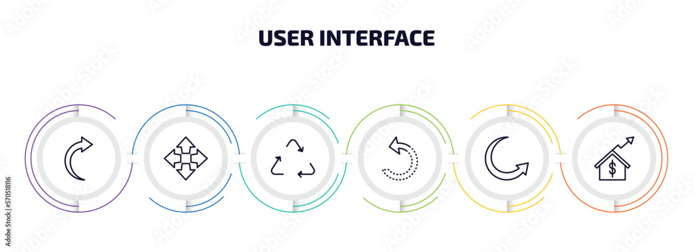 Poster user interface infographic element with outline icons and 6 step or option. user interface icons suc