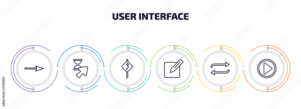 Poster user interface infographic element with outline icons and 6 step or option. user interface icons suc