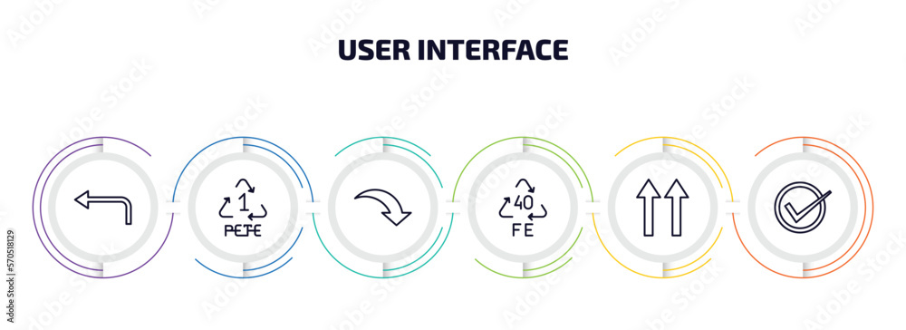 Poster user interface infographic element with outline icons and 6 step or option. user interface icons suc