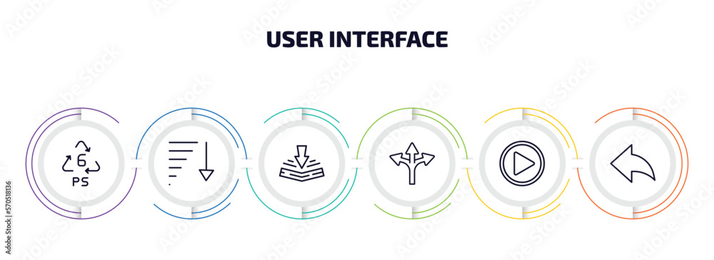 Poster user interface infographic element with outline icons and 6 step or option. user interface icons suc