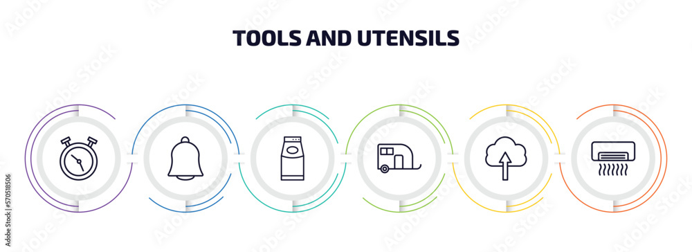 Poster tools and utensils infographic element with outline icons and 6 step or option. tools and utensils i