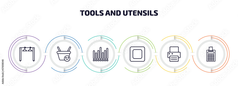 Poster tools and utensils infographic element with outline icons and 6 step or option. tools and utensils i