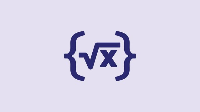 Blue Square root of x glyph icon isolated on purple background. Mathematical expression. 4K Video motion graphic animation