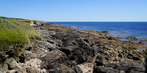 pathway coast rocks ocean beach sea stones in Talmont-Saint-Hilaire vendee Atlantic in france