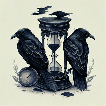 raven on a Hourglass created with Generative AI Technology