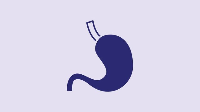 Blue Human stomach icon isolated on purple background. 4K Video motion graphic animation