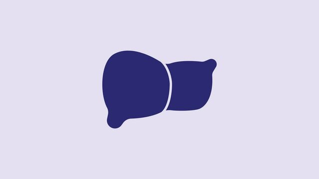 Blue Human organ liver icon isolated on purple background. 4K Video motion graphic animation