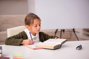 Young little girl studying at home