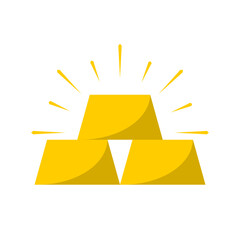 Stack gold bar with shiny light ray icon on white background flat vector design