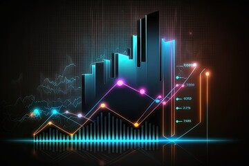 Business digital graph chart in stock trade market. Growth investment. Generative AI - obrazy, fototapety, plakaty