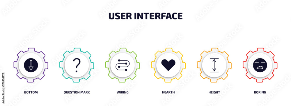 Poster user interface infographic element with filled icons and 6 step or option. user interface icons such