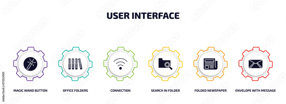 Aufkleber user interface infographic element with filled icons and 6 step or option. user interface icons such