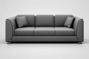 Elegant gray sofa with pillows on a white background, generative ai