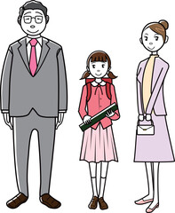 卒業式の小学生と父兄