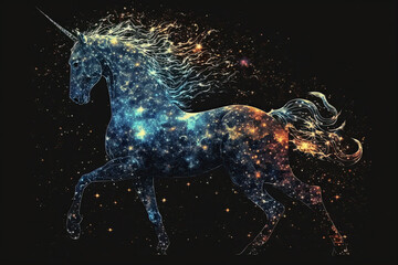 Generative AI. A unicorn silhouette in a galaxy nebula cloud. Illustration concept.