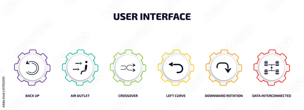 Poster user interface infographic element with filled icons and 6 step or option. user interface icons such