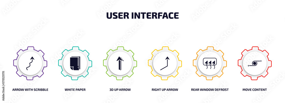 Poster user interface infographic element with filled icons and 6 step or option. user interface icons such