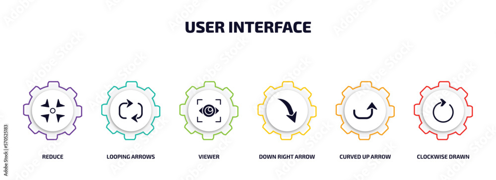 Poster user interface infographic element with filled icons and 6 step or option. user interface icons such