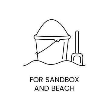 Bucket And Shovel For Playing In The Sand, Sandbox And Beach Toys Line Icon In Vector, Illustration For Kids Online Store, Sand Play.