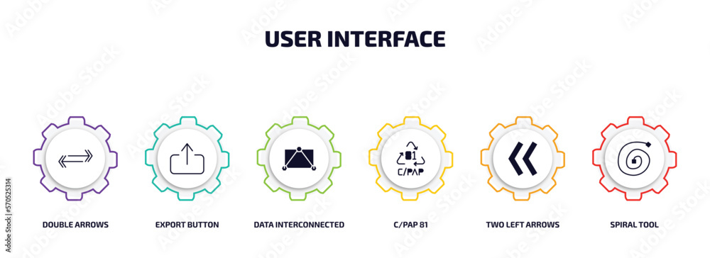 Poster user interface infographic element with filled icons and 6 step or option. user interface icons such