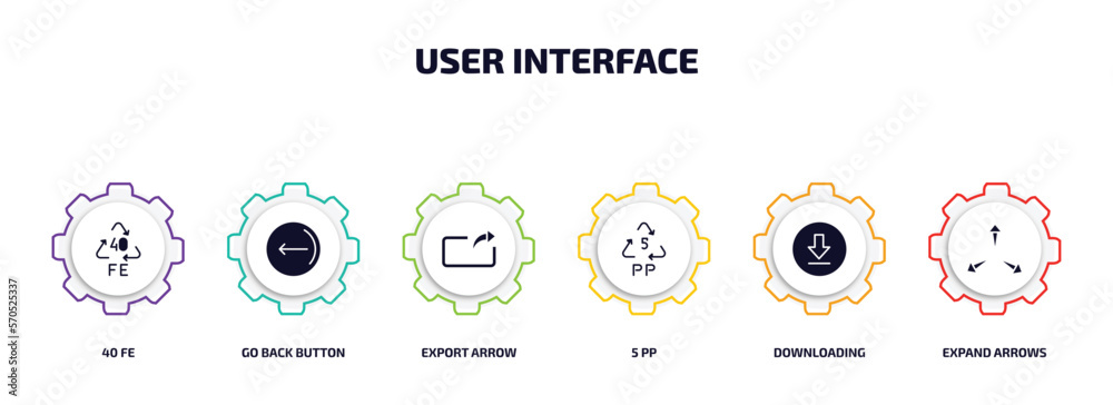 Aufkleber user interface infographic element with filled icons and 6 step or option. user interface icons such