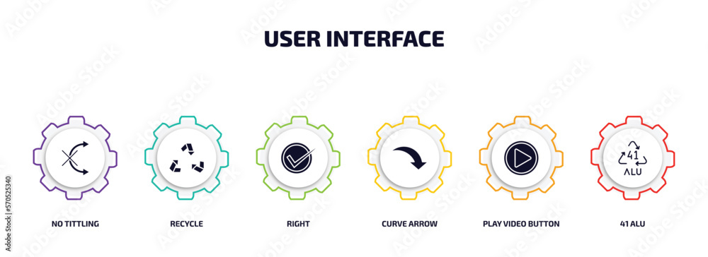 Poster user interface infographic element with filled icons and 6 step or option. user interface icons such