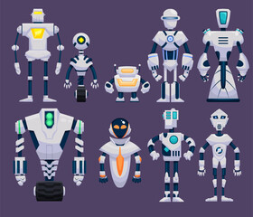 Hand drawn vector set of cartoon robots.