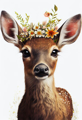 Fawn in Floral Crown created with Generative AI Technology - 570526773