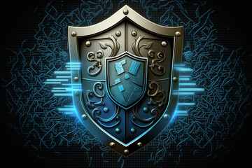 Fototapeta premium The Shield of the Internet technology concept, Generative AI