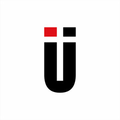 Magnet letter U logo design with a cross. Unique concept magnet logo.