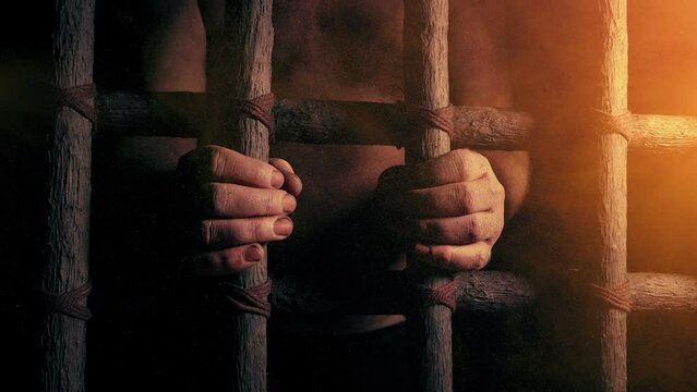Prisoner Holds Bars In Dusty Sunlight