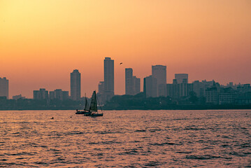 city skyline at sunset mumbai