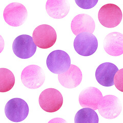Watercolor seamless pattern with abstract spots and circles. Hand drawn illustration for background, packaging design.